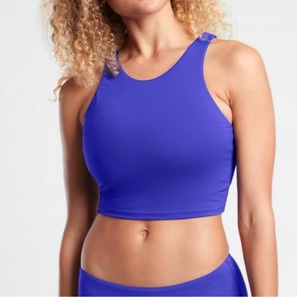 Athleta High-Neck Crop Sports Bra in Vibrant Blue